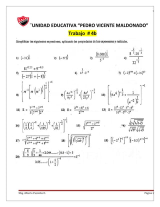 1
¨UNIDAD EDUCATIVA “PEDRO VICENTE MALDONADO”
Trabajo # 4b
Msg. Alberto Pazmiño O. Página 1
 