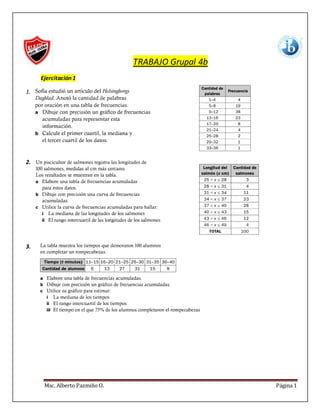 Msc. Alberto Pazmiño O. Página 1
TRABAJO Grupal 4b
Ejercitación 1
1.
2.
3.
Ejercitación 2
 