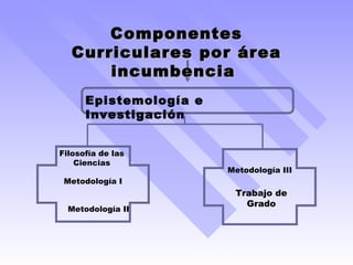 Epistemología e Investigación Filosofía de las Ciencias Metodología I Trabajo de Grado Componentes Curriculares por área incumbencia  Metodología II Metodología III 