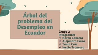 Árbol del
problema del
Desempleo en
Ecuador Grupo 2
Integrantes
 Karen Cabrera
 Alejandra Caiza
 Tania Cruz
 Ivette Troncoso
 