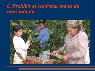 6. Prohibir el contratar mano de
obra infantil.
 