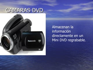 CAMARAS DVD Almacenan la información directamente en un Mini DVD regrabable . 