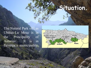 The Natural Park of Las
Ubiñas-La Mesa is in
the Principality of
Asturias It is in
Teverga´s municipality.
Situation.
 