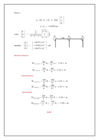 Pórtico 1
Momentos Flectores
Columna Interior:
Viga Izquierda:
D.M.F.
 
