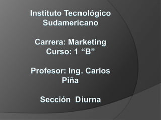 Instituto Tecnológico Sudamericano Carrera: Marketing Curso: 1 “B” Profesor: Ing. Carlos Piña Sección  Diurna 
