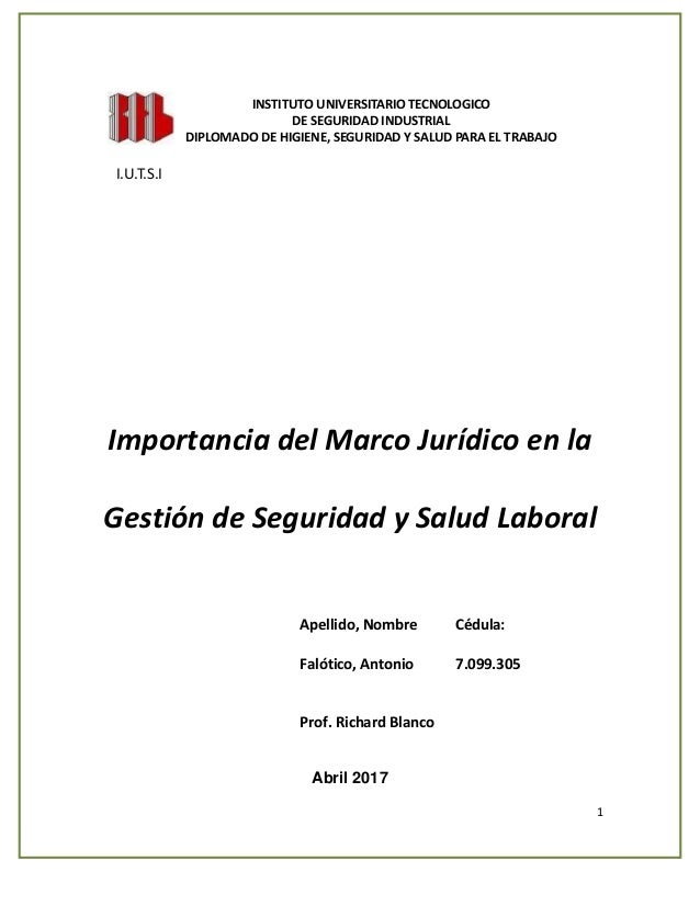 Importancia Del Marco Juridico En La Gestion De Seguridad Y Salud Lab