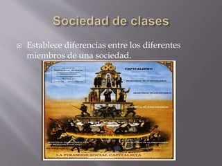  Establece diferencias entre los diferentes
miembros de una sociedad.
 