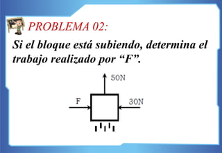 Si el bloque está subiendo, determina el
trabajo realizado por “F”.
PROBLEMA 02:
 