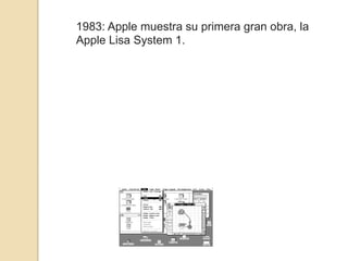 1983: Apple muestra su primera gran obra, la
Apple Lisa System 1.
 