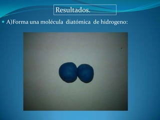 Resultados.
 A)Forma una molécula diatómica de hidrogeno:
 