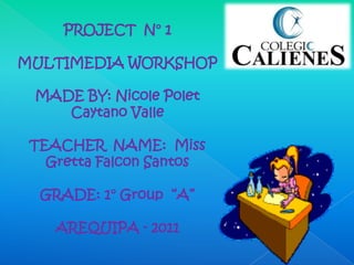 PROJECT  N° 1 MULTIMEDIA WORKSHOP MADE BY: Nicole Polet Caytano Valle  TEACHER  NAME:  Miss Gretta Falcon Santos GRADE: 1° Group  “A” AREQUIPA - 2011 