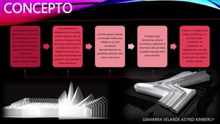 CONCEPTO
El Museo del Transporte
quiere servir de nexo entre
la ciudad, acceso norte y
el río, acceso sur, con el
gran concepto de su paso
central, sin columnas, el
corazón de la
construcción, ofreciendo
todo el espacio abierto.
Se puede caminar
alrededor de él, no existen
plantas externas, todo se
resume en el espacio bajo
la sinuosa cubierta que en
su interior crea el techo
plegado de la nave, con
sus líneas horizontales que
conducen a los visitantes a
través del espacio.
La forma general expresa
una energía cinética que
trabaja en un nivel
conceptual,
desmaterializando los
problemas prácticos tales
como la estructura
El espacio trata,
obviamente, sobre el
movimiento, sugiriendo el
dinamismo del cual todas
las piezas expuesta están
ahora privadas.
El espacio conseguido por
Hadid, unificado por un
solo tono verde-
amarillento, es
arquitectura, no
equipamiento, una sola
sala, no una máquina, en
la cual todos los objetos
pueden coexistir.
GAMARRA VELARDE ASTRID KIMBERLY
 