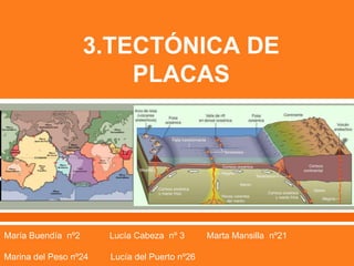  
3.TECTÓNICA DE
PLACAS
María Buendía nº2 Lucía Cabeza nº 3 Marta Mansilla nº21
Marina del Peso nº24 Lucía del Puerto nº26
 