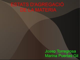 ESTATS D'AGREGACIÓ 
DE LA MATERIA 
Josep Torregrosa 
Marina Puertas Gil 
 