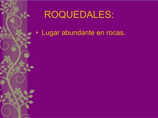 ROQUEDALES:
• Lugar abundante en rocas.
 