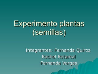 Experimento plantas (semillas) Integrantes: Fernanda Quiroz  Rachel Retamal Fernanda Vargas 