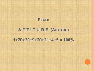 Pero:A-T-T-I-T-U-D-E  (Actitud)1+20+20+9+20+21+4+5 = 100%
