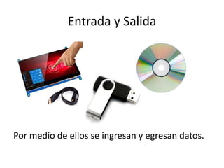 Entrada y Salida
Por medio de ellos se ingresan y egresan datos.
 