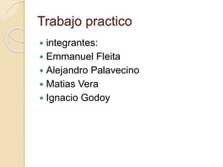 Trabajo practico
 integrantes:
 Emmanuel Fleita
 Alejandro Palavecino
 Matias Vera
 Ignacio Godoy
 