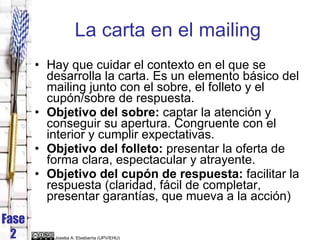 La carta en el mailing <ul><li>Hay que cuidar el contexto en el que se desarrolla la carta. Es un elemento básico del mail...