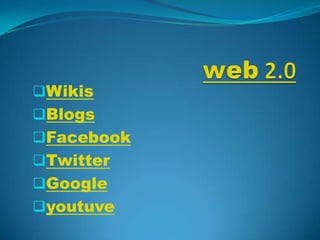 Wikis
Blogs

Facebook
Twitter
Google
youtuve

 