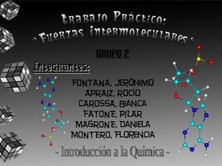 Grupo 2
Integrantes:
       FONTANA, Jerónimo
          APRAIZ, Rocío
        CAROSSA, Bianca
         FATONE, PILAR
        MAGRONE, Daniela
       MONTERO, Florencia
 