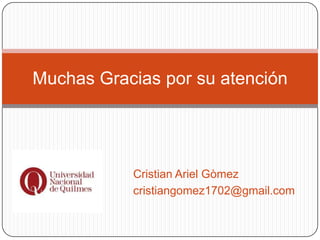 Cristian Ariel Gòmez
cristiangomez1702@gmail.com
Muchas Gracias por su atención
 