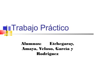 Trabajo Práctico 
Alumnos: Etchegaray, 
Amaya, Veloso, García y 
Rodriguez 
 