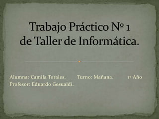 Alumna: Camila Torales. Turno: Mañana. 1º Año
Profesor: Eduardo Gesualdi.
 