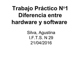 Trabajo Práctico Nº1
Diferencia entre
hardware y software
Silva, Agustina
I.F.T.S. N 29
21/04/2016
 