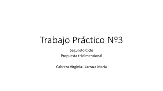 Trabajo Práctico Nº3
Segundo Ciclo
Propuesta tridimensional
Cabrera Virginia- Larraza María
 