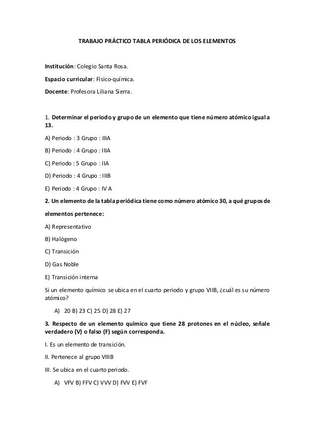 trabajo prctico tabla peridica de los elementos institucin colegio santa rosa - Tabla Periodica De Los Elementos Quimicos Doc trabajo prctico tabla peridica de los elementos institucin colegio santa rosa - Tabla Periodica De Los Elementos Quimicos Doc