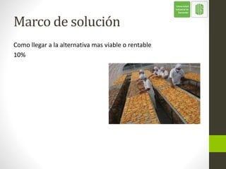 Marco de solución
Como llegar a la alternativa mas viable o rentable
10%
 