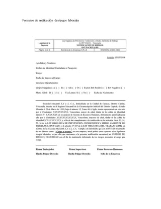 Formatos de notificación de riesgos laborales 

