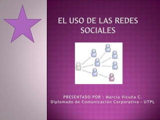 EL USO DE LAS REDES  SOCIALES  PRESENTADO POR : Marcia Vicuña C. Diplomado de Comunicación Corporativa - UTPL 