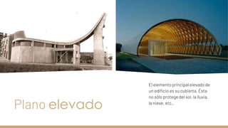 Plano elevado
El elemento principal elevado de
un edificio es su cubierta. Ésta
no sólo protege del sol, la lluvia,
la nieve, etc.,
 