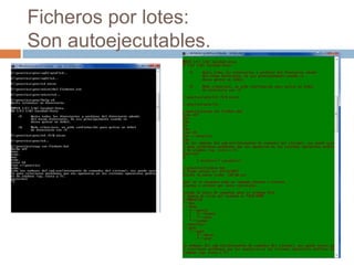 Ficheros por lotes:
Son autoejecutables.
 