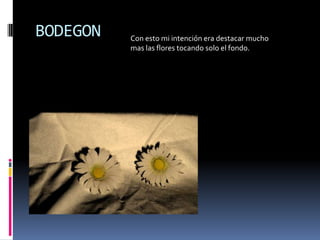 BODEGON   Con esto mi intención era destacar mucho
          mas las flores tocando solo el fondo.
 