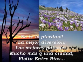 No te lo pierdas!!La mejor diversión, Los mejores paisajes, Mucho mas q una ciudad, Visita Entre Ríos…