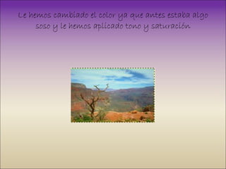 Le hemos cambiado el color ya que antes estaba algo soso y le hemos aplicado tono y saturación 