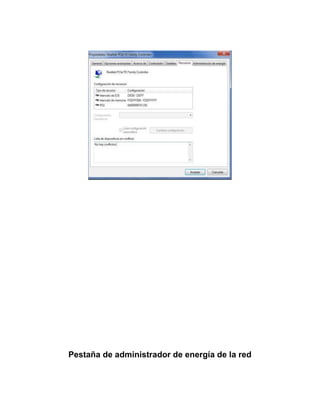 Pestaña de administrador de energía de la red
 