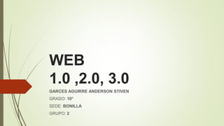 WEB
1.0 ,2.0, 3.0
GARCES AGUIRRE ANDERSON STIVEN
GRADO: 10°
SEDE: BONILLA
GRUPO: 2
 
