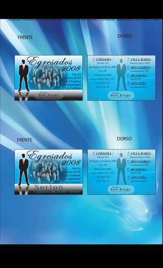 Tarjetas Promoción Norton - Rio Cuarto - Villa Maria - Córdoba- Mendoza- San Luís. 2008



     FRENTE                                                    DORSO




     FRENTE                                                   DORSO
 