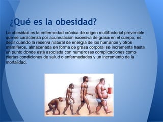 ¿Qué es la obesidad?
La obesidad es la enfermedad crónica de origen multifactorial prevenible
que se caracteriza por acumu...