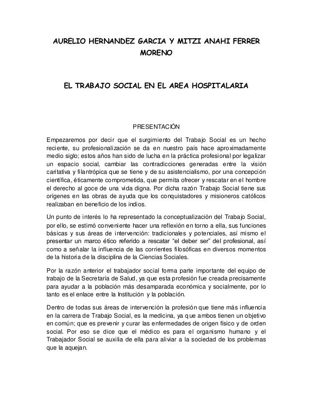 Trabajo social en el area hospitalaria y sus funciones