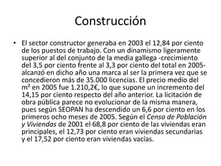 SilviculturaEn 2002 la producción forestal gallega alcanzó el 45,5 por ciento del total nacional ocupando la primera posición a nivel nacional. La producción en 2002 fue de 4.910.067 m³. Se debe prestar atención al hecho de que la producción gallega se ha multiplicado por 3,2 desde 1973 mientras que la producción nacional sólo ha aumentado un 40 por ciento. El valor económico de la madera cortada ascendió en 2002 a 222.473.951 euros. Como actividad residual destaca la comercialización de castañas en las provincias del interior.