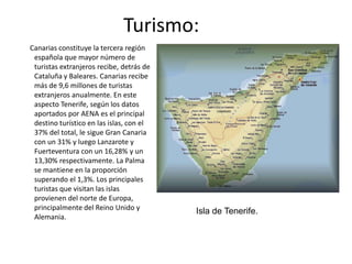 Economía:Sector Primario: En las Canarias el peso de la agricultura es escaso aunque algunos de sus productos son muy afamados. Los cultivos tradicionales de secano se han convertido, en la práctica, en una agricultura a tiempo parcial, para agricultores que tienen ingresos en otros sectores. El secano prácticamente a desaparecido a favor del regadío. Esto permite el autoconsumo y un pequeño abastecimiento interior, pero no alcanza para las necesidades de la región. En su suelo ahora se cultiva la vid, la patata y frutas y hortalizas. Esto ha sido posible por el aumento de regadío y la agricultura de invernadero. Estos cultivos se localizan en las zonas medias y altas de Tenerife, Gran Canaria y La Palma, y casi todas las tierras de cultivo del resto de las islas.      El plátano es el producto estrella de la agricultura canaria, tanto por su calidad como por su difusión. El regadío ha permitido disminuir la superficie de cultivo manteniendo, e incluso aumentando, la producción; pero en la actualidad este es el principal factor limitante para la expansión del plátano, ya que los recursos acuíferos son limitados. Se cultiva en explotaciones de tamaño medio y grande.    