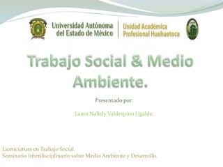 Presentado por:
Laura Nallely Valdespino Ugalde.
Licenciatura en Trabajo Social.
Seminario Interdisciplinario sobre Medio Ambiente y Desarrollo.
 