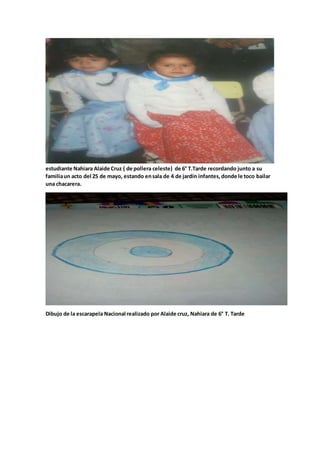 estudiante Nahiara Alaide Cruz ( de pollera celeste) de 6° T.Tarde recordando junto a su
familiaun acto del 25 de mayo, es...