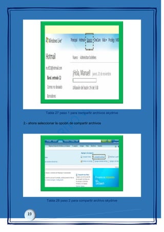 Tabla 27 paso 1 para compartir archivos skydrive
2.- ahora seleccionar la opción de compartir archivos
Tabla 28 paso 2 para compartir archivo skydrive
 
